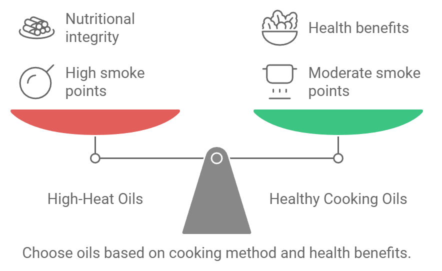 Choose oils based on cooking method and health benefits.